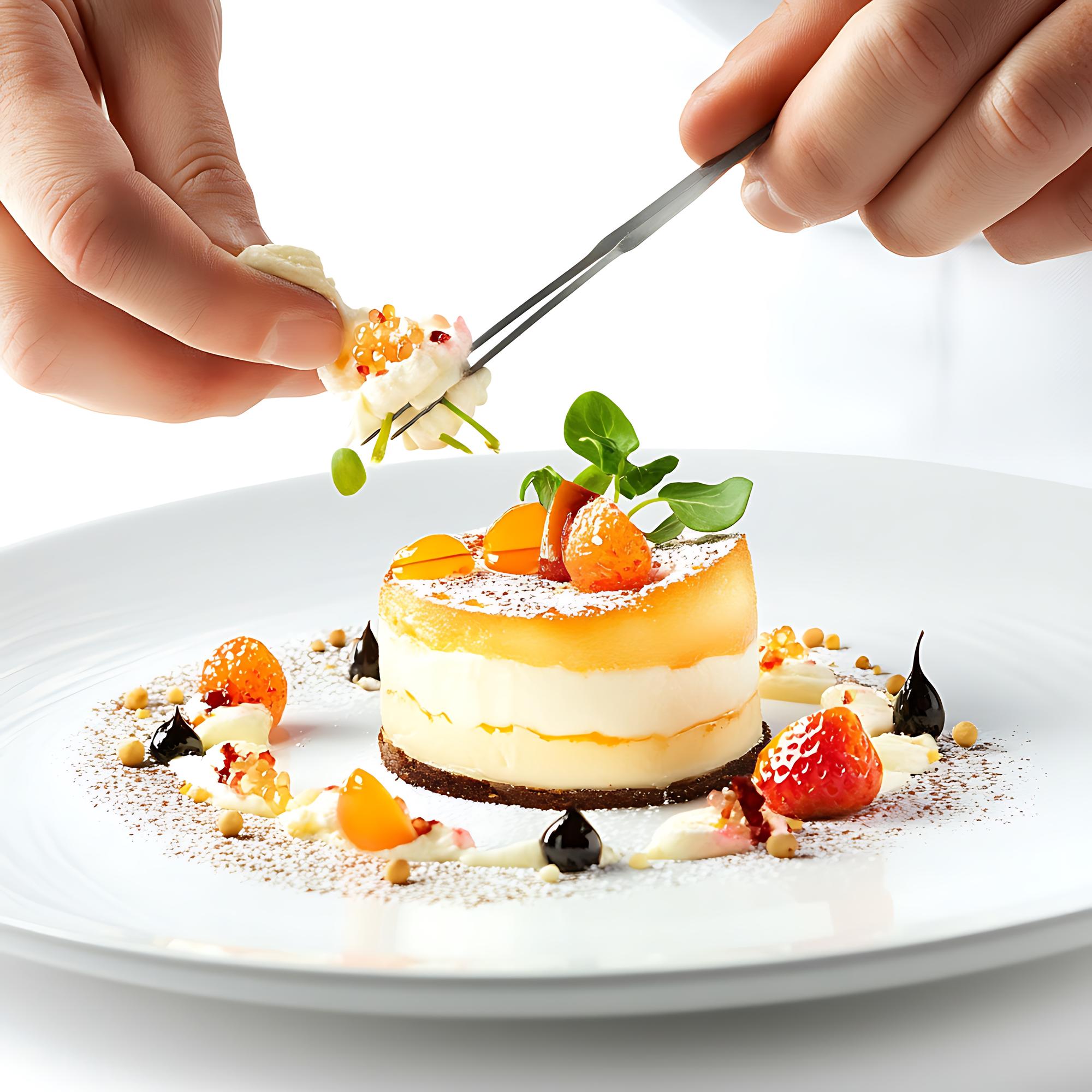 Close-up of plated dessert with garnish